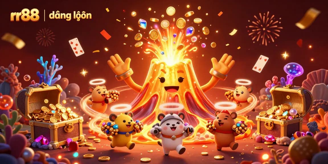 Exciting treasures erupting from a volcano represent rr88 | đăng nhập for players seeking thrilling jackpots.