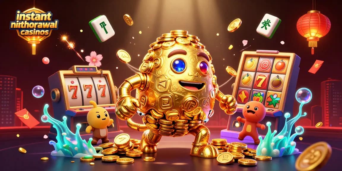 Experience the excitement of instant withdrawal casinos in a vibrant 3D slot machine scene.
