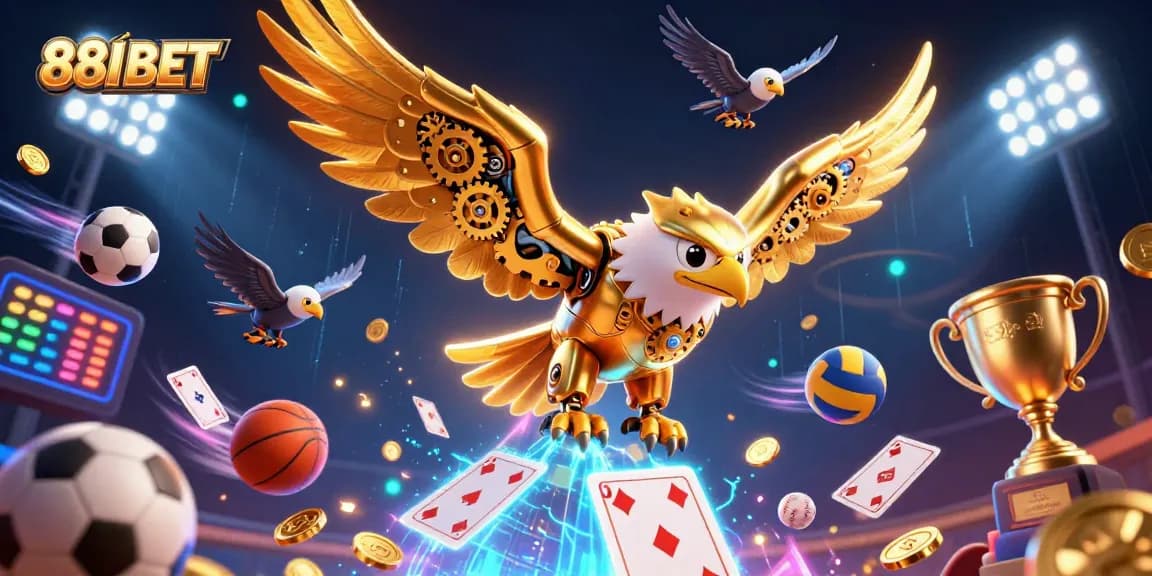 Win big with 88I BET as the cybernetic eagle dives through games and sports elements!