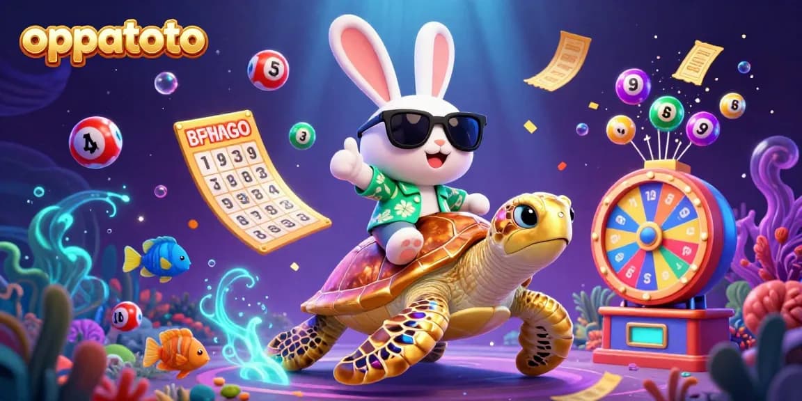 Spin and win with oppatoto in this vibrant underwater gambling scene featuring a lucky rabbit and golden sea turtle.