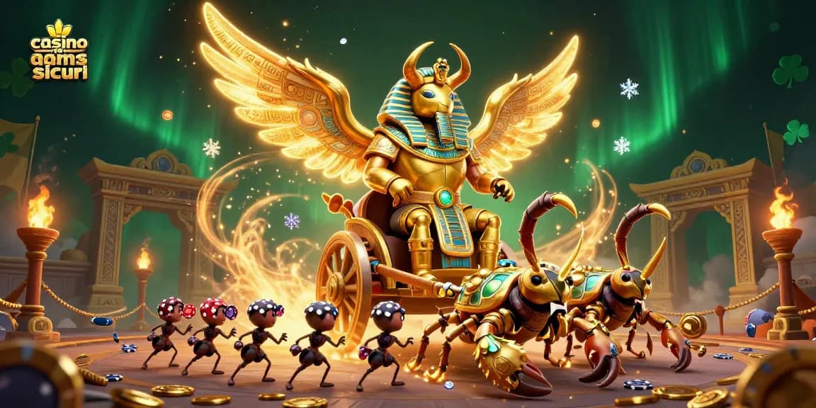 Gioca nei casino non AAMS sicuri con l'illustrazione di elementi di gioco e combattimenti nel mondo del gioco