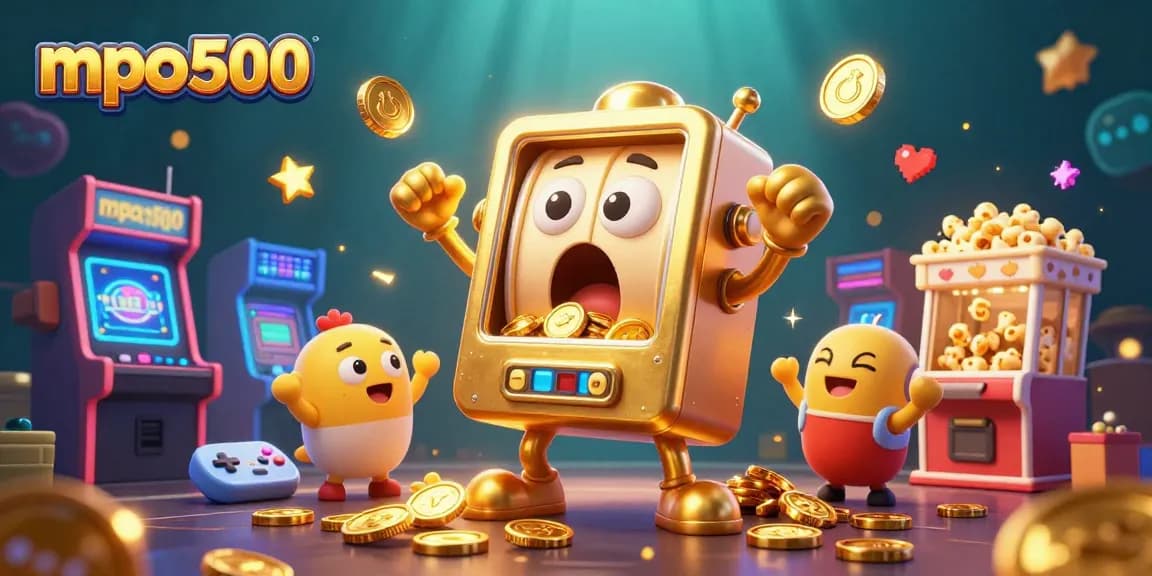 Experience the excitement of mpo500 as animated slot machines cheer while hitting jackpots in a lively 3D casino scene.