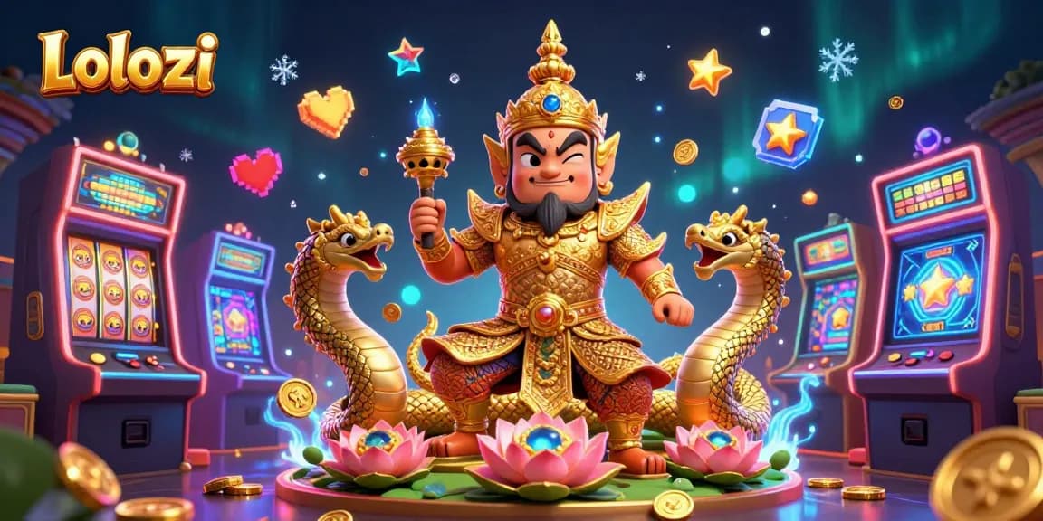 Lolozi invites gamblers to experience vibrant slots alongside a friendly temple guardian in an interactive casino setting.