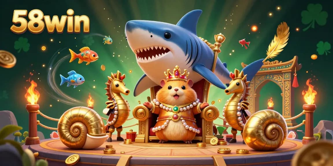 Engage with 58win's thrilling underwater game world featuring a hamster king amidst dazzling visuals.