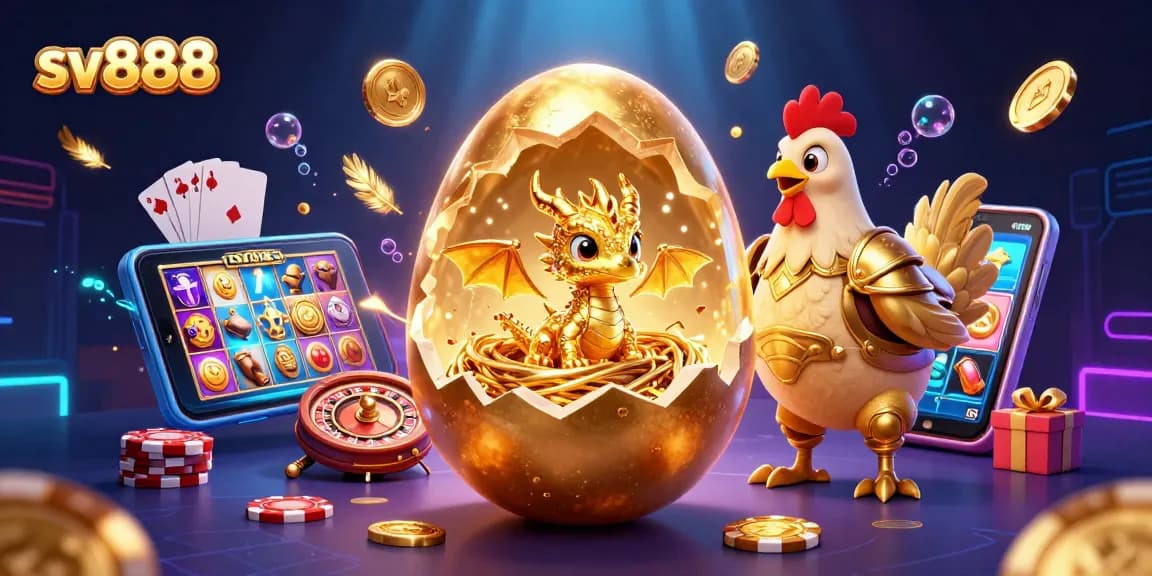 Engage with sv888's exciting gaming universe, featuring a golden dragon and poker chips in vibrant atmosphere.