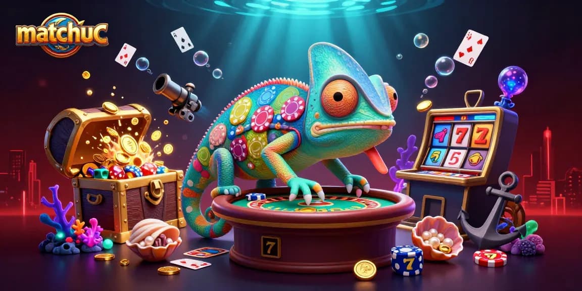 Engaging matchuoc casino scene featuring a colorful chameleon, dynamic game elements, and a vibrant underwater theme.