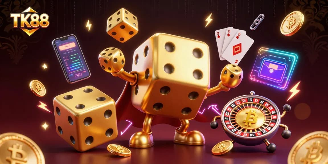 TK88 showcases engaging gameplay with golden dice and dynamic casino elements.