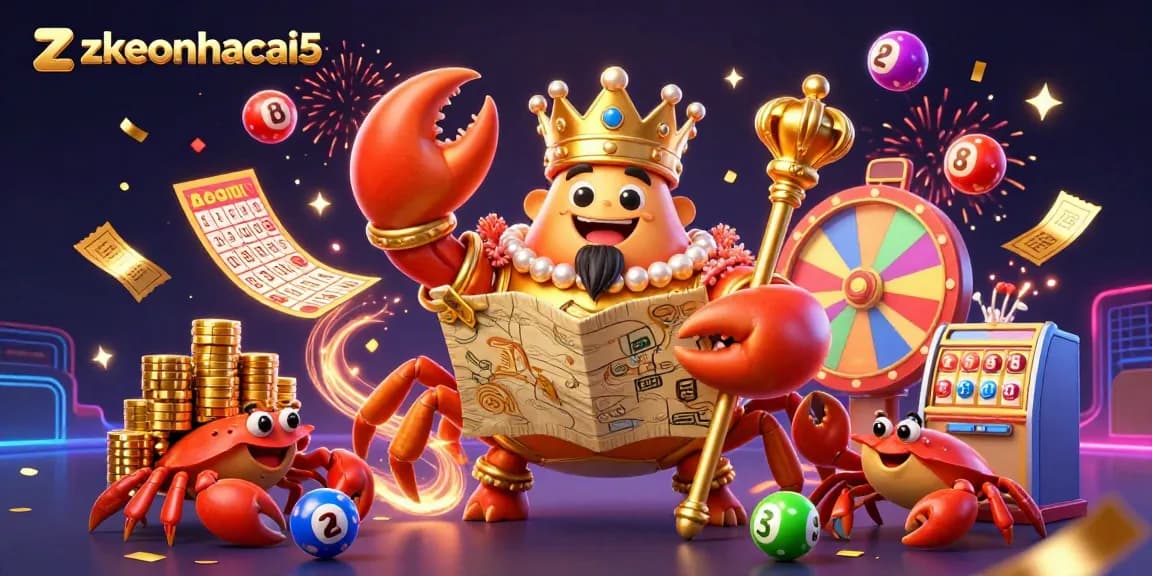Engage with the thrilling lottery world of zkeonhacai5 featuring a dynamic crab emperor and colorful games elements.