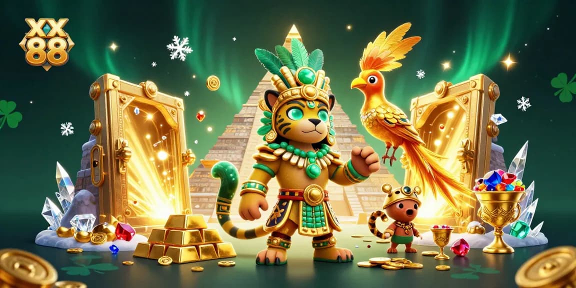 Experience the thrill of winning at xx 88 with a vibrant 3D casino scene filled with treasures.