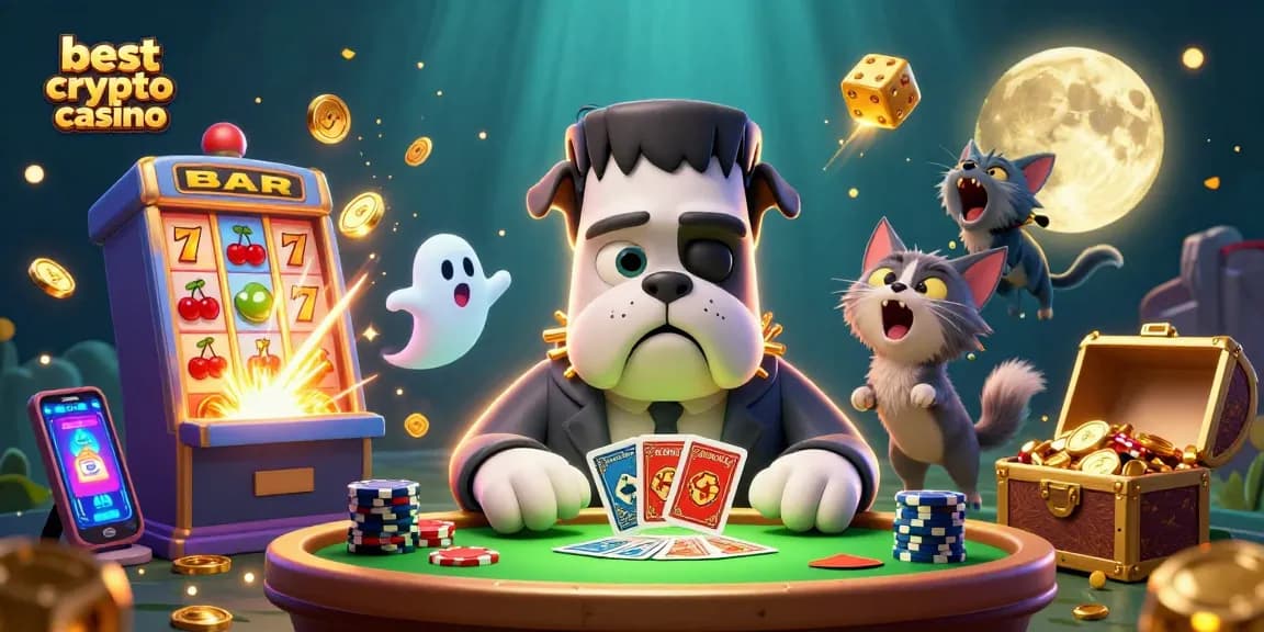 Jouez dans le meilleur crypto casino avec la chance de gagner, entouré de personnages captivants et d'éléments de jeux.