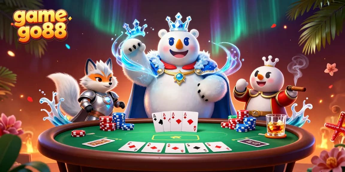 Engage with game go88 through an exciting poker scenario featuring dynamic characters and vibrant casino elements.