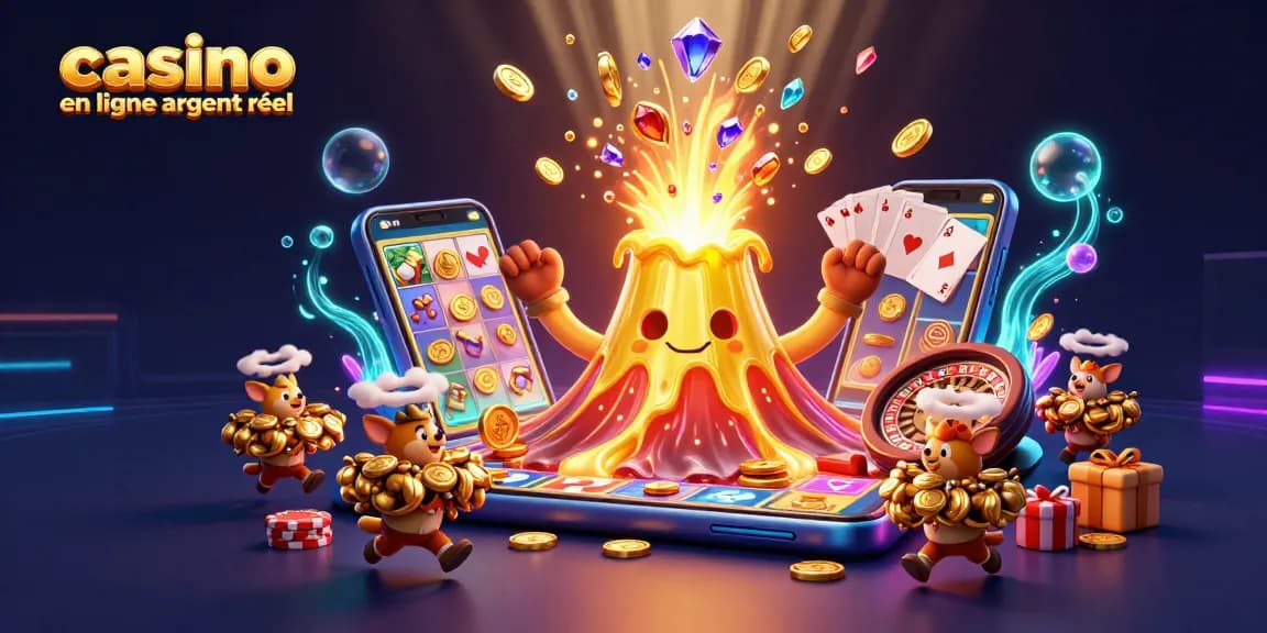 Découvrez le casino en ligne argent réel avec une scène immersive d'un volcan doré et des trésors éclatants.