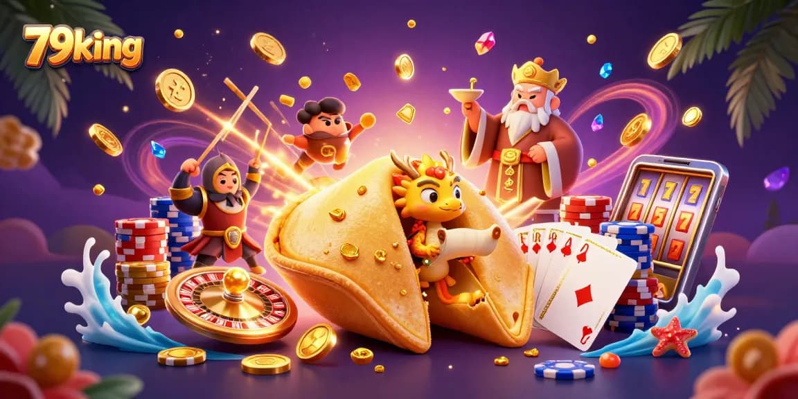 Join the thrill of gambling at 79king with detailed casino-themed 3D illustration showcasing vibrant characters and elements.