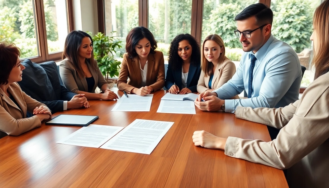 Discussing probate processes with legal documents on a table, fostering trust and professionalism.