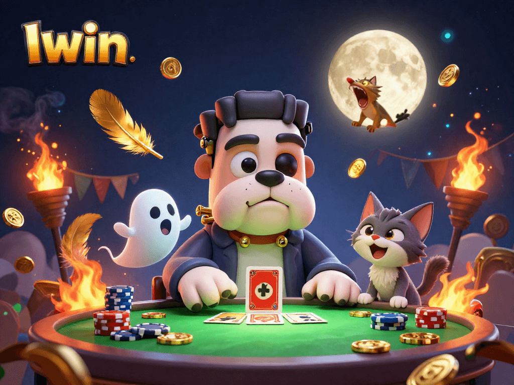 Iwin engages players in thrilling card games with a lively 3D casino scene.