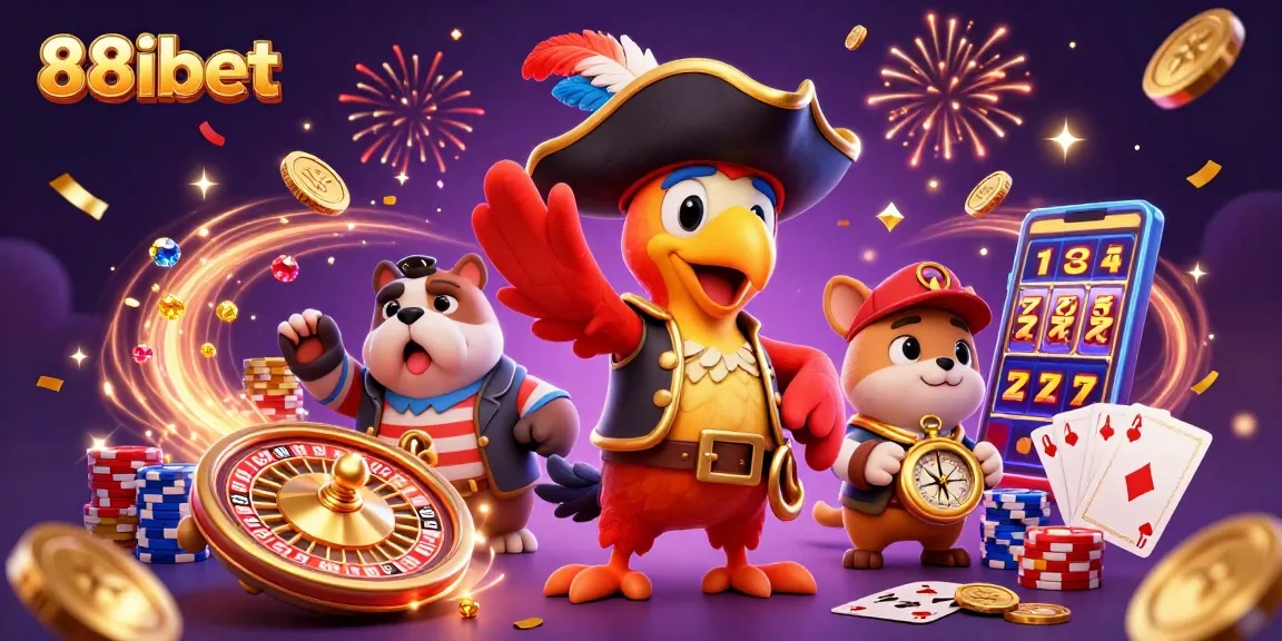 Experience the thrill of 88ibet gaming with pirate characters navigating a vibrant casino adventure.