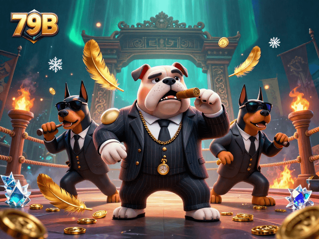 Experimente a emoção do cassino 79B com nosso lutador de bulldog luxuoso e Dobermans em ação.