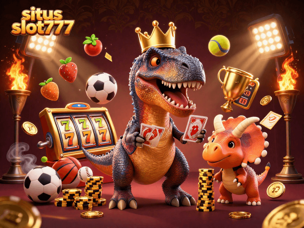 Experience thrilling wins at situs slot777 with friendly characters, spinning reels, and vibrant casino elements.