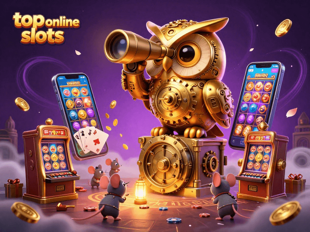 Engage with top online slots featuring a clockwork owl and dynamic slot game elements.