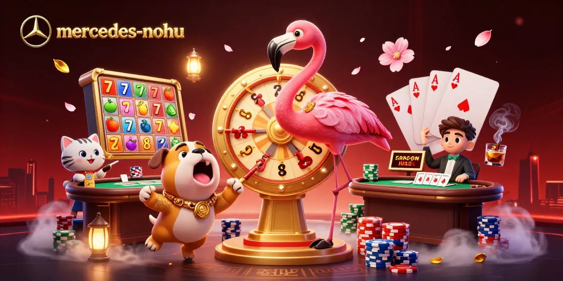 Spin the giant wheel with mercedes-nohu as animated characters celebrate slot victories in a vibrant casino scene.