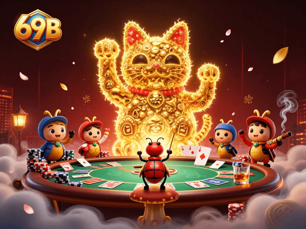 Os vaga-lumes dourados do 69B se transformam em um gato da sorte no cassino.