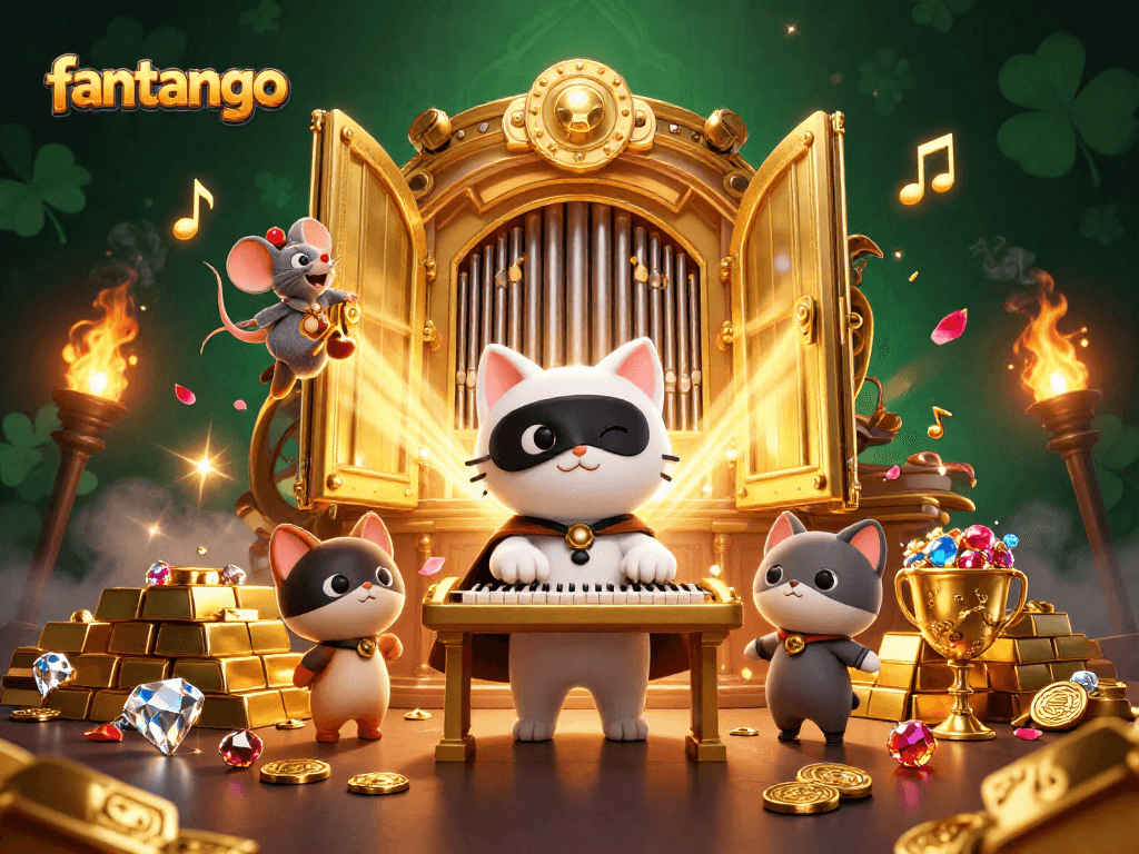Experience the thrill of fantango with a captivating casino scene featuring acrobatic characters and golden treasures.