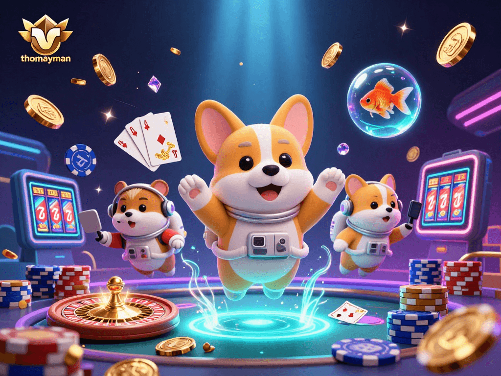 Experience exciting gameplay with thomayman, featuring a vibrant cosmic casino scene packed with winning moments.