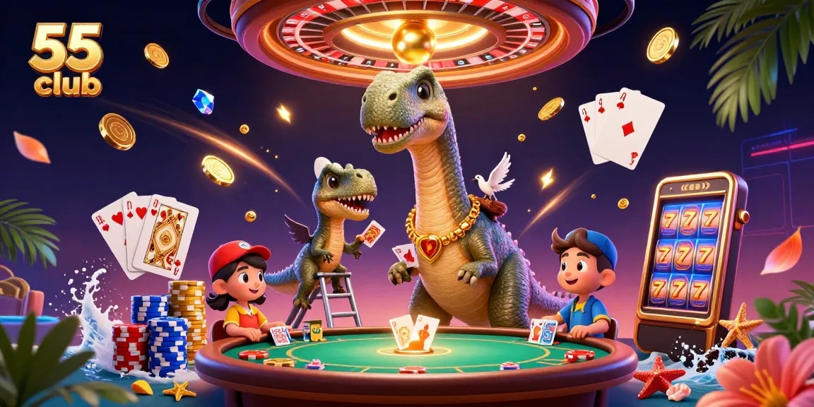 Join the excitement at 55club with a thrilling poker scene illustrating vibrant casino elements.