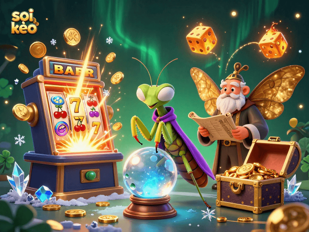 Engage in soái kèo action featuring mystical characters and vibrant casino elements.