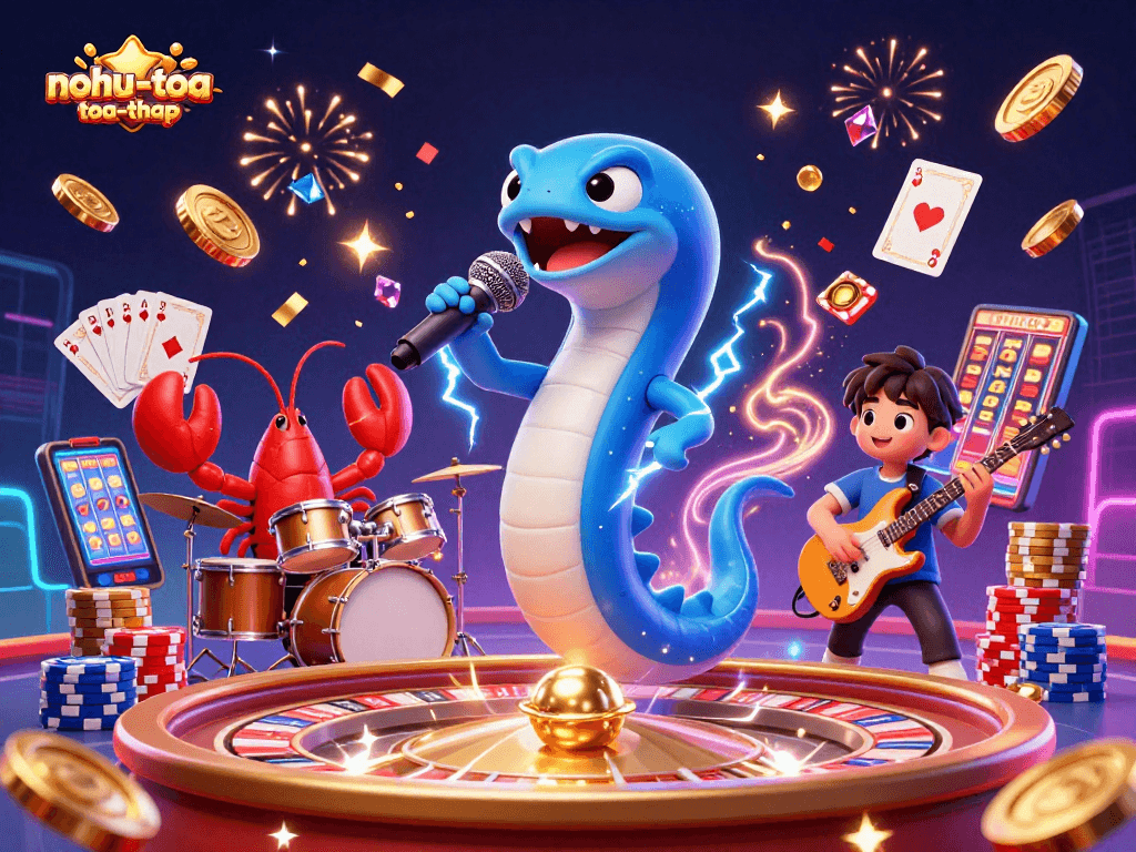 Experience the excitement of nohu-toa-thap with vibrant characters and dynamic casino elements.