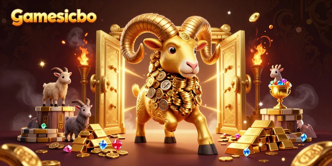 Experience exciting gamesicbo action with a charging ram amidst treasure and gold.