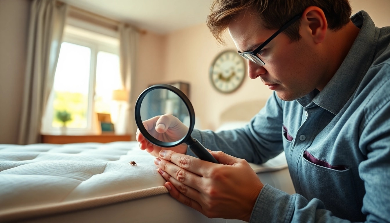 Expert inspecting mattress for bed bug removal in a clean room.