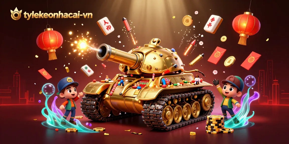 Experience winning excitement at tylekeonhacai-vn with vibrant casino illustration, packed with fun game elements.