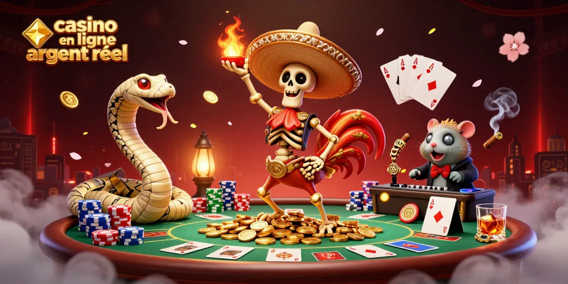 Accédez au casino en ligne argent réel avec cette illustration captivante d'un rooster mariachi dansant sur des pièces d'or.
