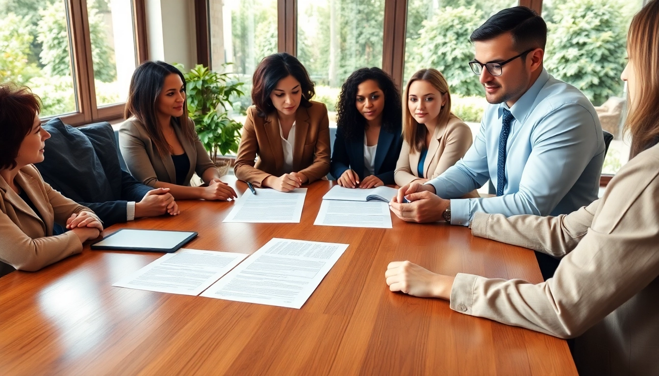 Discussing probate processes with legal documents on a table, fostering trust and professionalism.