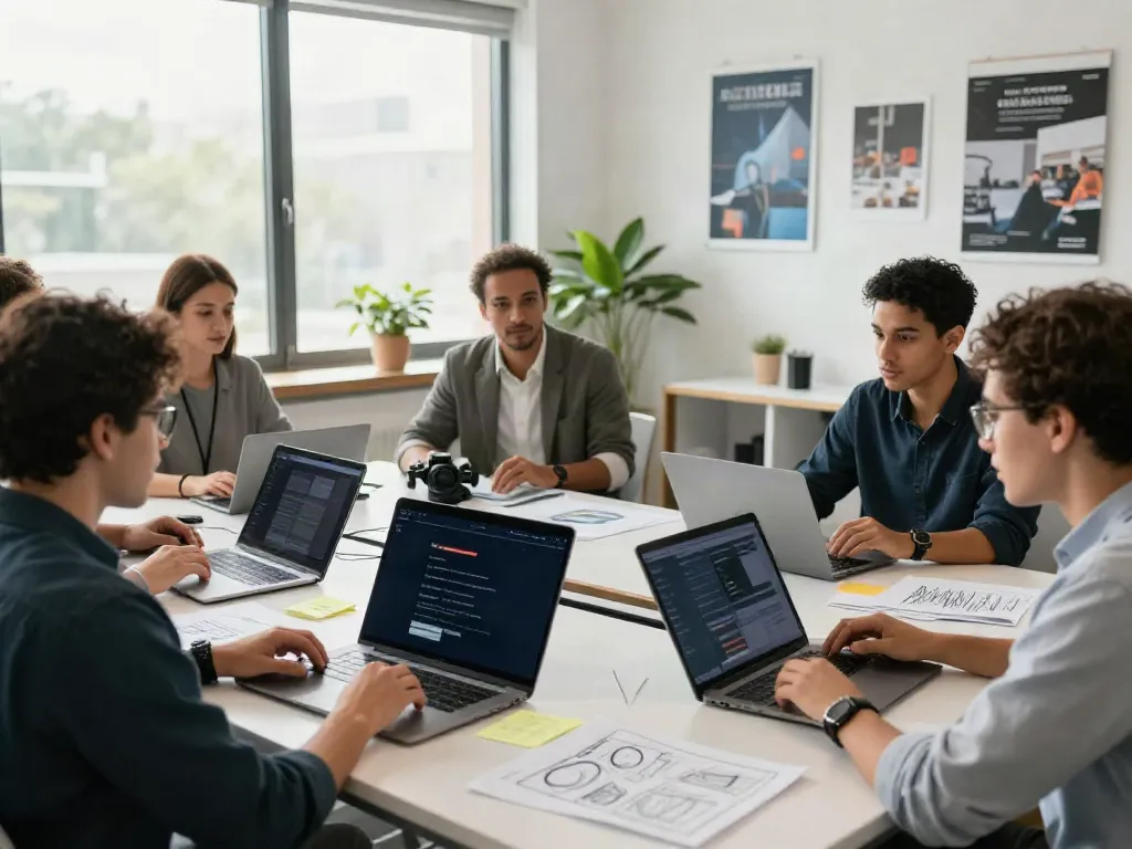 Team collaboration on website design concepts on the main page.