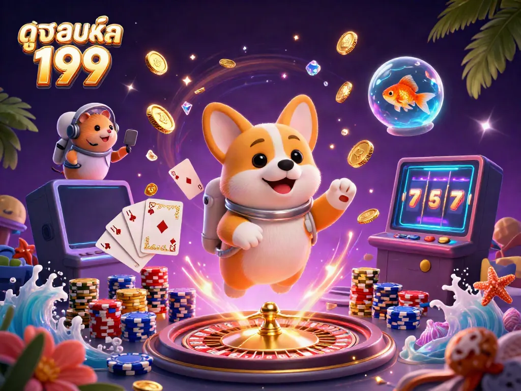 Experience thrilling ทางเลือก to ดูบอลสด 199 in a vibrant 3D casino scene filled with exciting elements and characters.