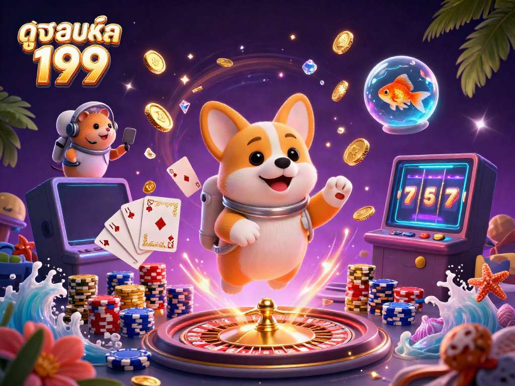 Experience thrilling ทางเลือก to ดูบอลสด 199 in a vibrant 3D casino scene filled with exciting elements and characters.