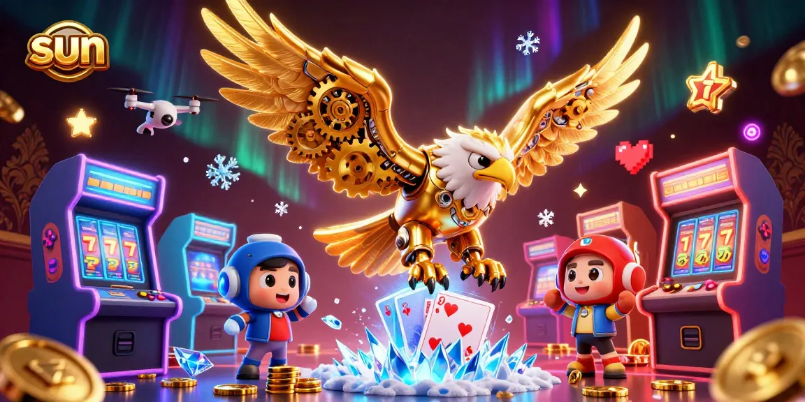 Immerse in vibrant slots action with Sun in a rich 3D casino landscape, showcasing dynamic game elements.