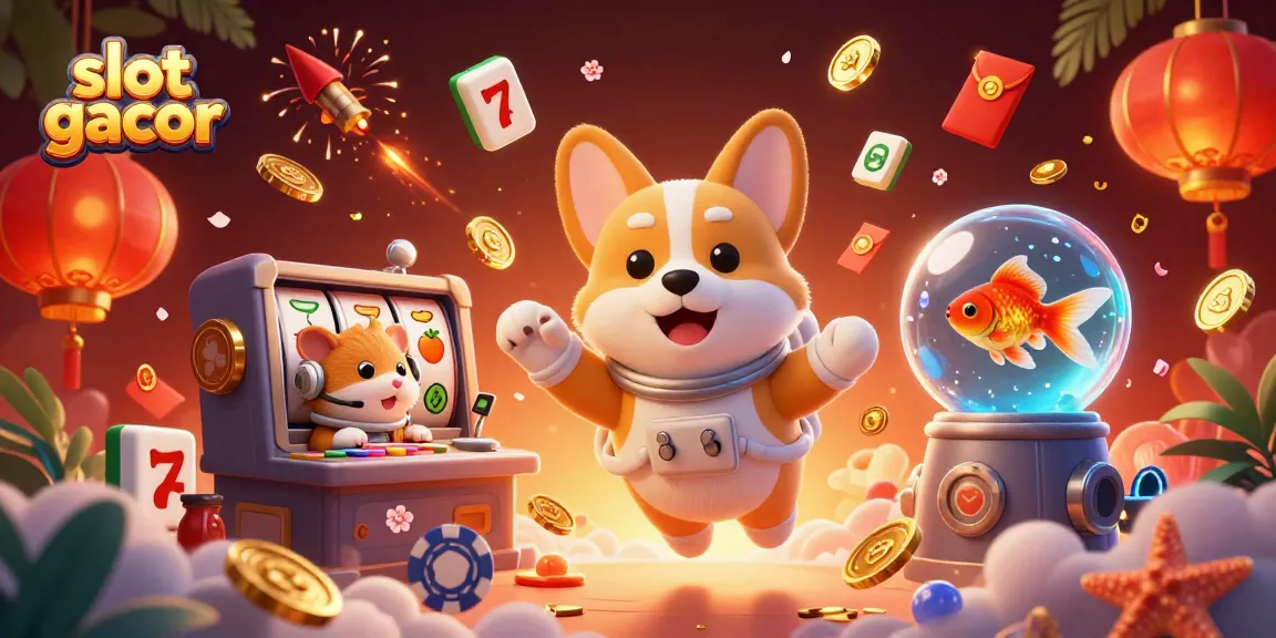 Experience slot gacor excitement with a floating astronaut corgi in a lavish cosmic casino.