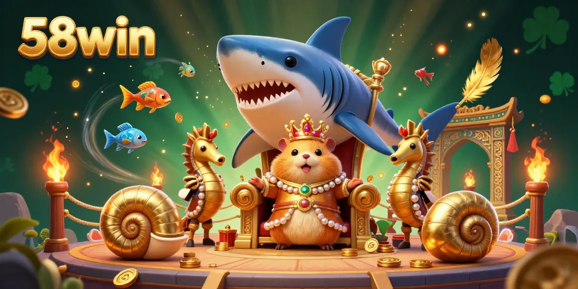 Engage with 58win's thrilling underwater game world featuring a hamster king amidst dazzling visuals.