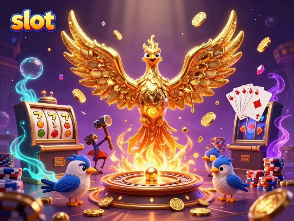 Experience the thrill of slot gaming with golden coins and vibrant slot reels!