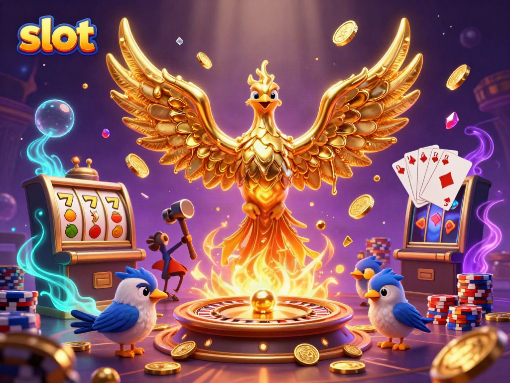 Experience the thrill of slot gaming with golden coins and vibrant slot reels!