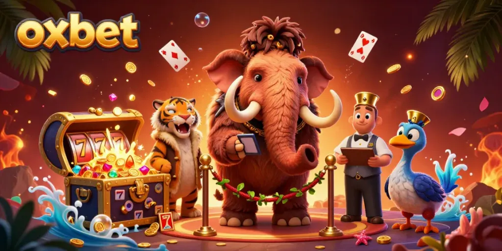 Experience the vibrant casino scene at oxbet with a woolly mammoth bouncer and treasures in play.