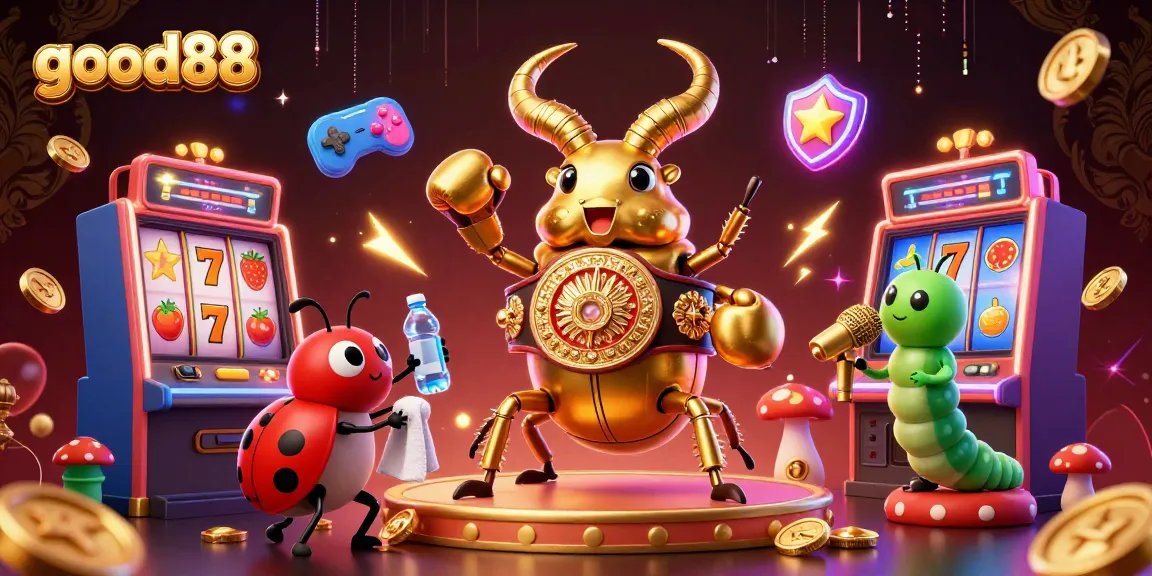 Engage in thrilling gameplay at good88 with a vibrant casino atmosphere showcasing colorful slot machines and characters.