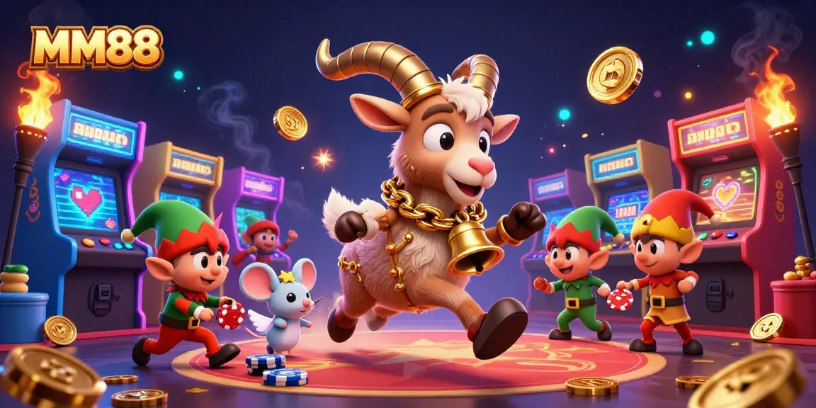 Experience thrilling gameplay at MM88 with a festive casino scene featuring Krampus and mischievous elves.