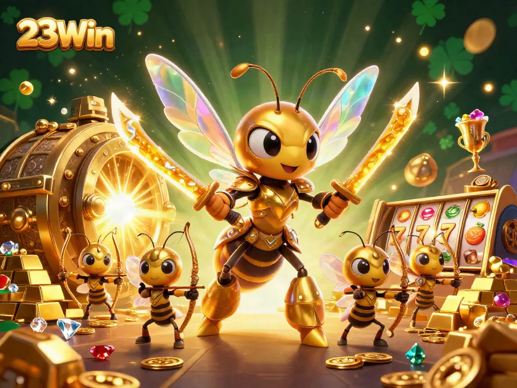 Experience the action at 23Win with a dynamic illustration of exciting gaming elements and characters.