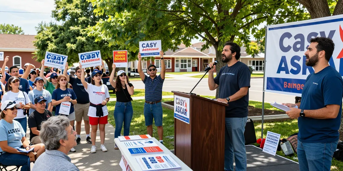 Casey Askar speaking at a political rally highlighting community engagement