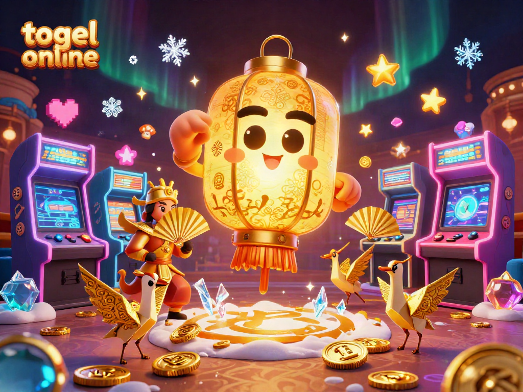 Permainan togel online menyenangkan dengan karakter lucu dan mesin arcade di kasino.