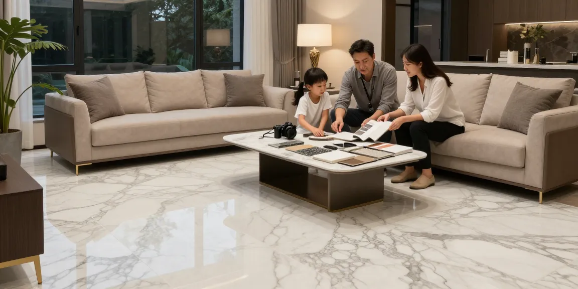 Premium marble flooring by NAGA2000 in a luxurious living space, highlighting elegance and comfort.